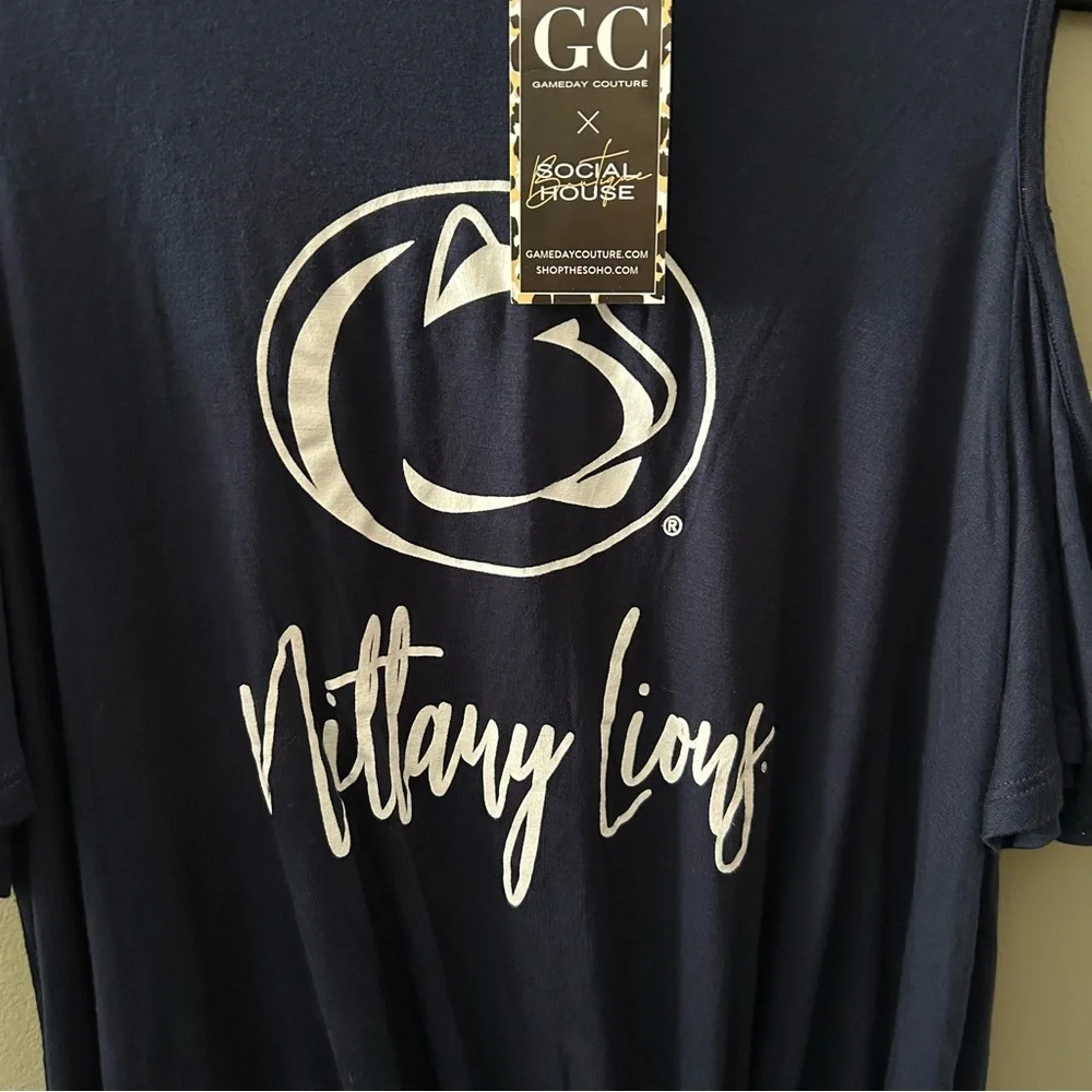 Gameday Couture PENN STATE Nittany Lions Cold Shoulder Top Tie Knot Navy Sz XXL - Picture 3 of 8
